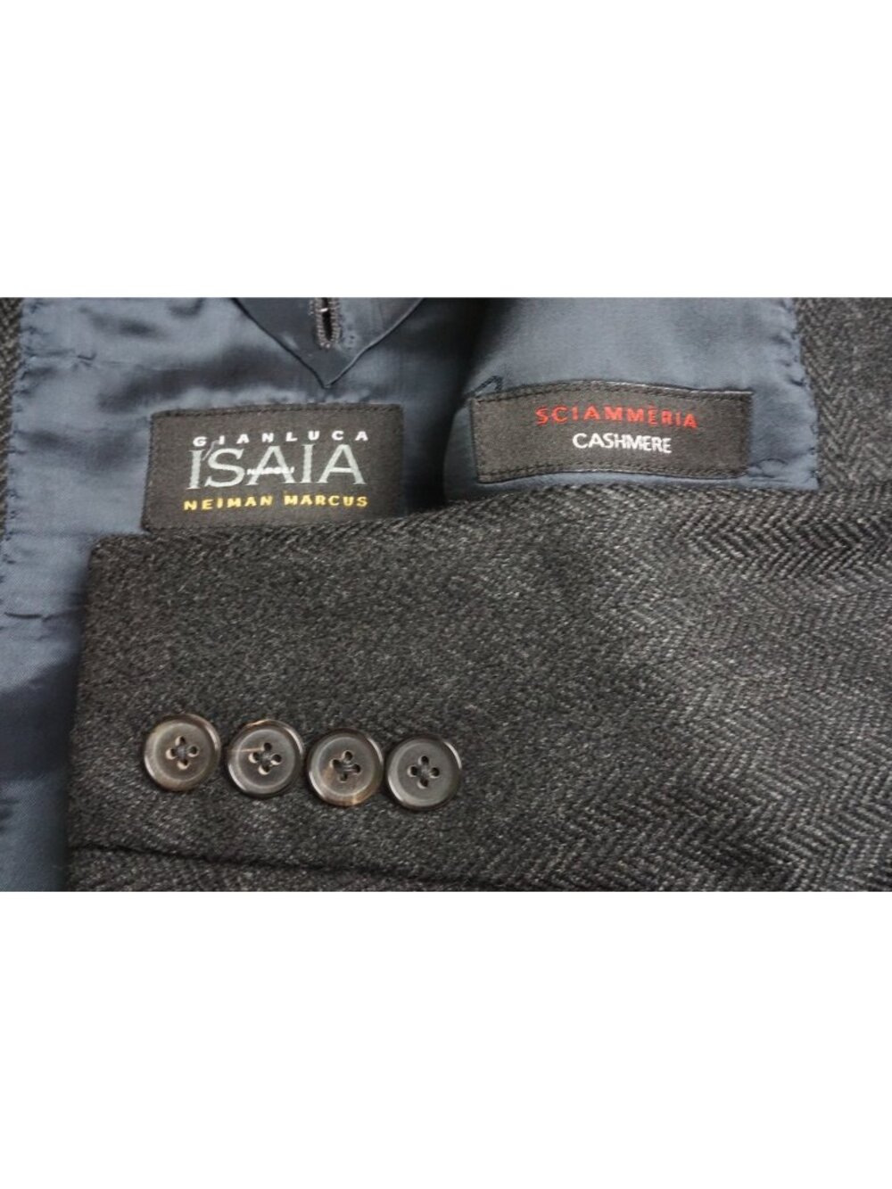 Isaia Sciammeria 100% Cashmere Charcoal Gray Herringbone Sport Coat Jacket 46R